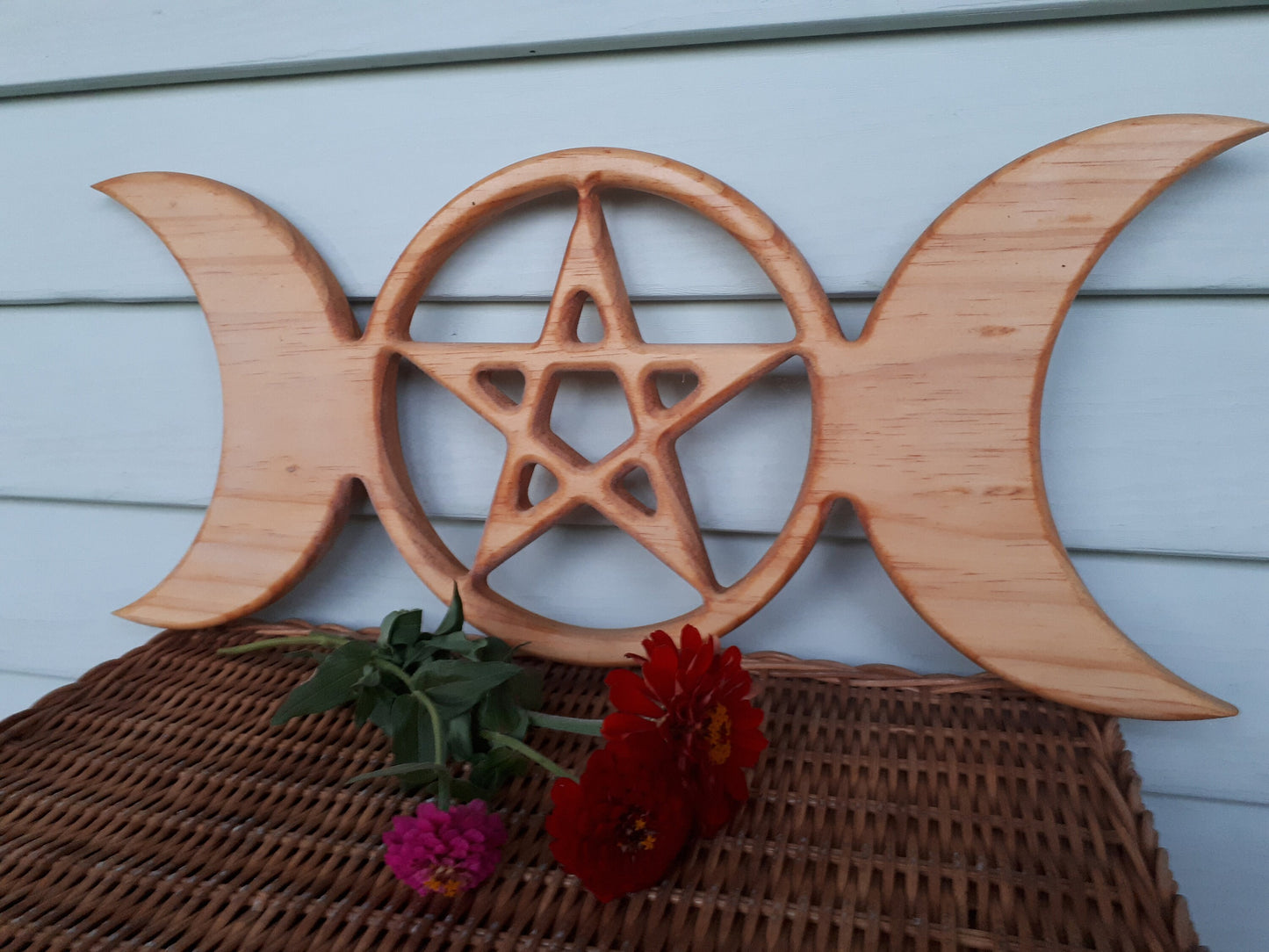 Large Wooden Triple Moon Goddess Wall Hanger