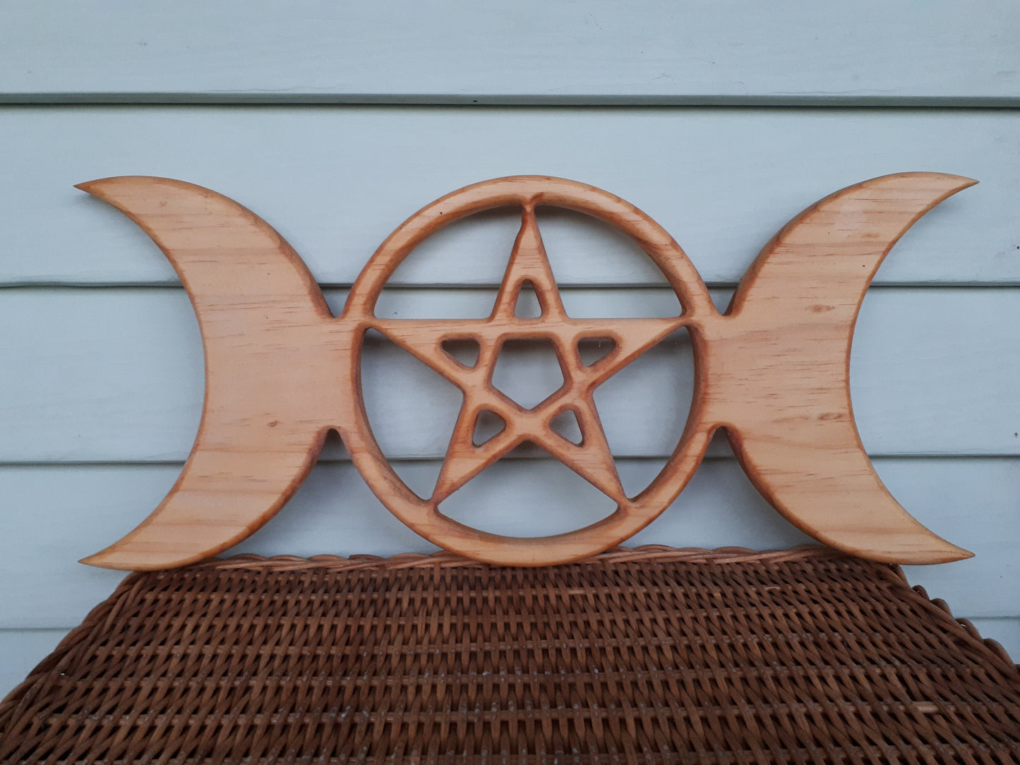 Large Wooden Triple Moon Goddess Wall Hanger