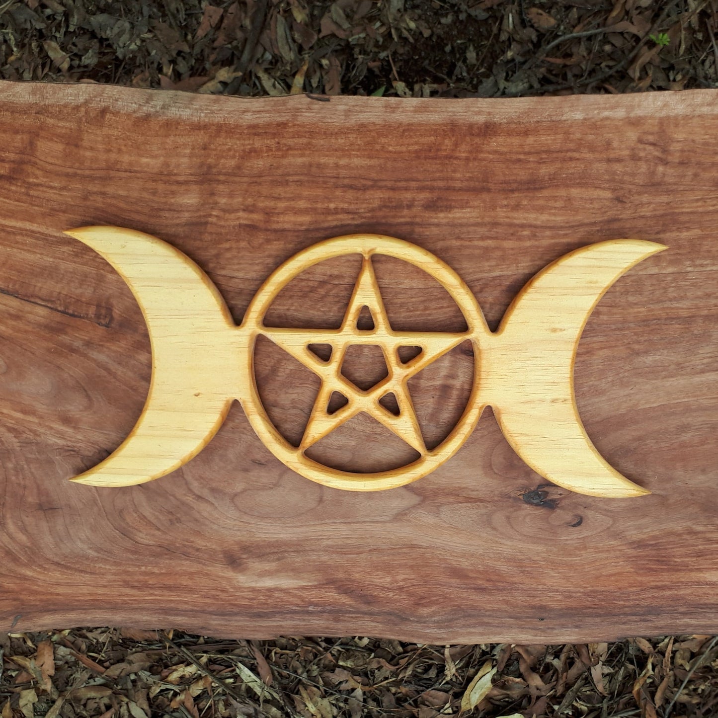 Large Wooden Triple Moon Goddess Wall Hanger