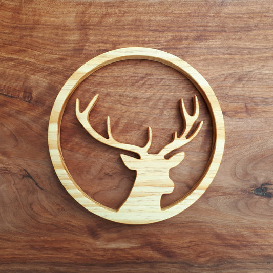 Large Wooden Deer with Antlers Wall Hanger