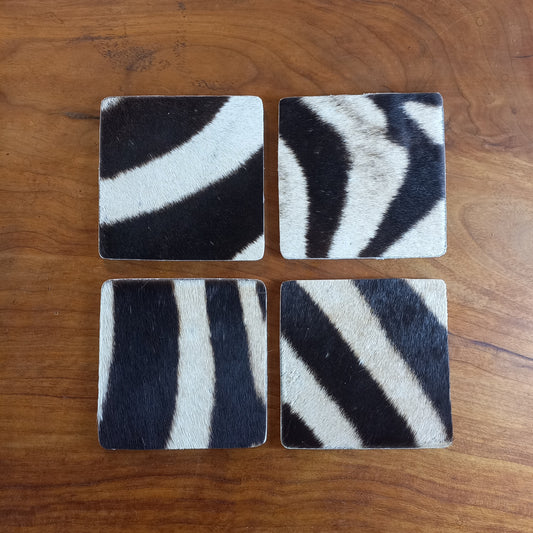 Genuine Zebra Skin Coasters - Set of Four (B)