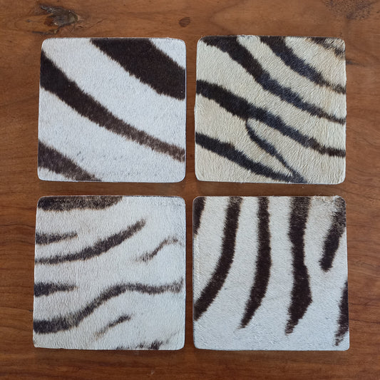 Genuine Zebra Skin Coasters - Set of Four (A)